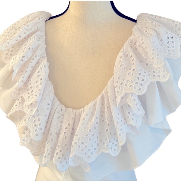 New! Zara White Ruffle  Ribbed Stretch Mini Dress Size Lrg - Picture 3 of 7